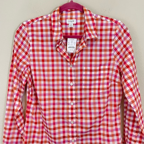 J. Crew Pink Gingham Plaid Cotton Button Up Shirt in Signature Fit NWT Size S - Picture 6 of 12